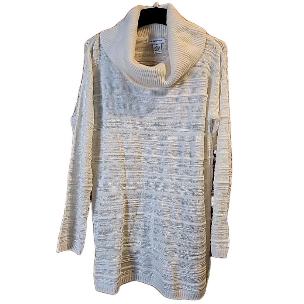 Liz Claibourne Womens Cowl Neck Sweater Sz M Ivory Pullover Long Sleeve Textured